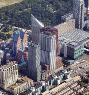 Luchtfoto van de Haagse binnenstad.