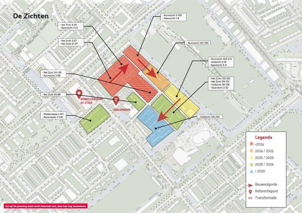 Kaart met planning voor verhuizen inwoners Zichten