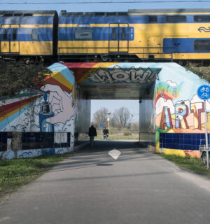 Spoorviaduct met fietstunnel in Den Haag.